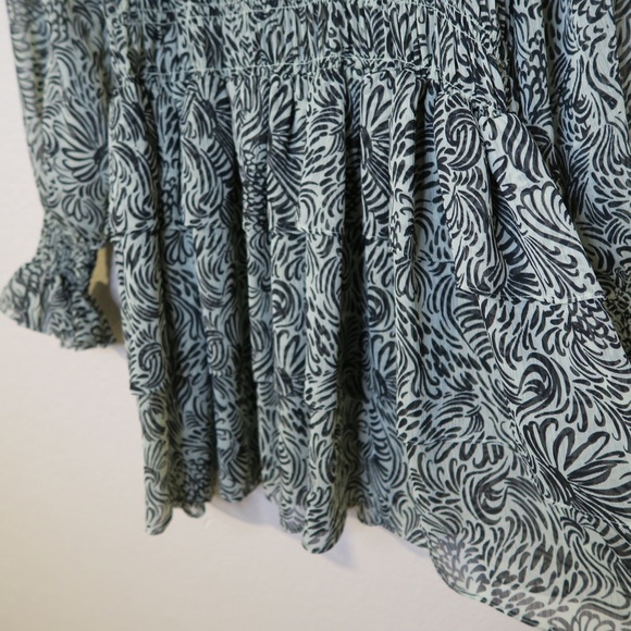 Cinq a Sept Janelle Dress Long Sleeve Ruffle Green Meadow Mini Tiered Resort - Picture 5 of 12